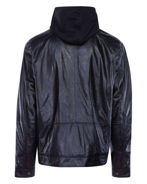 Blouson noir en cuir de mouton coupe droite col mao ERICO HOOD
