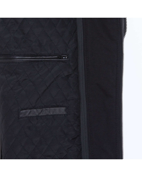 Blouson noir en cuir de mouton coupe droite col mao ERICO HOOD