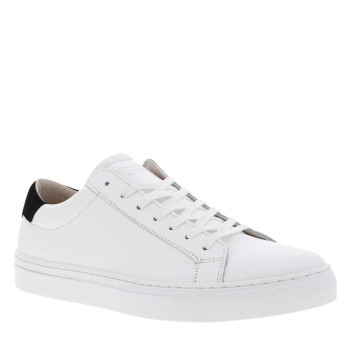 Tennis en cuir blanc à talon plat avec chevillière contrastée et lacets plats blancs