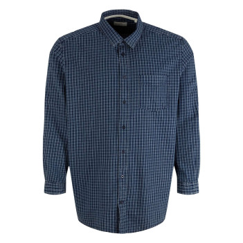 Chemise Grande Taille pur coton bleu marine à carreaux, regular fit à patte de boutonnage