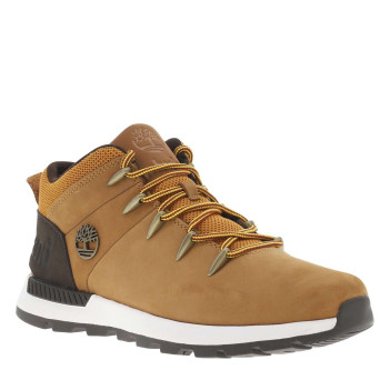 Baskets montantes en cuir nubuck miel à semelle streetwear et à lacets ronds tressés