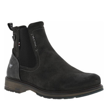 Boots en simili cuir noir avec soufflet élastiqué, languette d'aisance et fermeture zippée