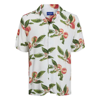 Chemise blanche fleuri coupe ajustée col à cran et à manches courtes