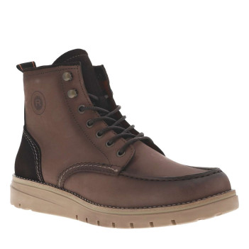 Bottines en cuir patiné marron à semelle style sneakers semi-compensée et à lacets enduis