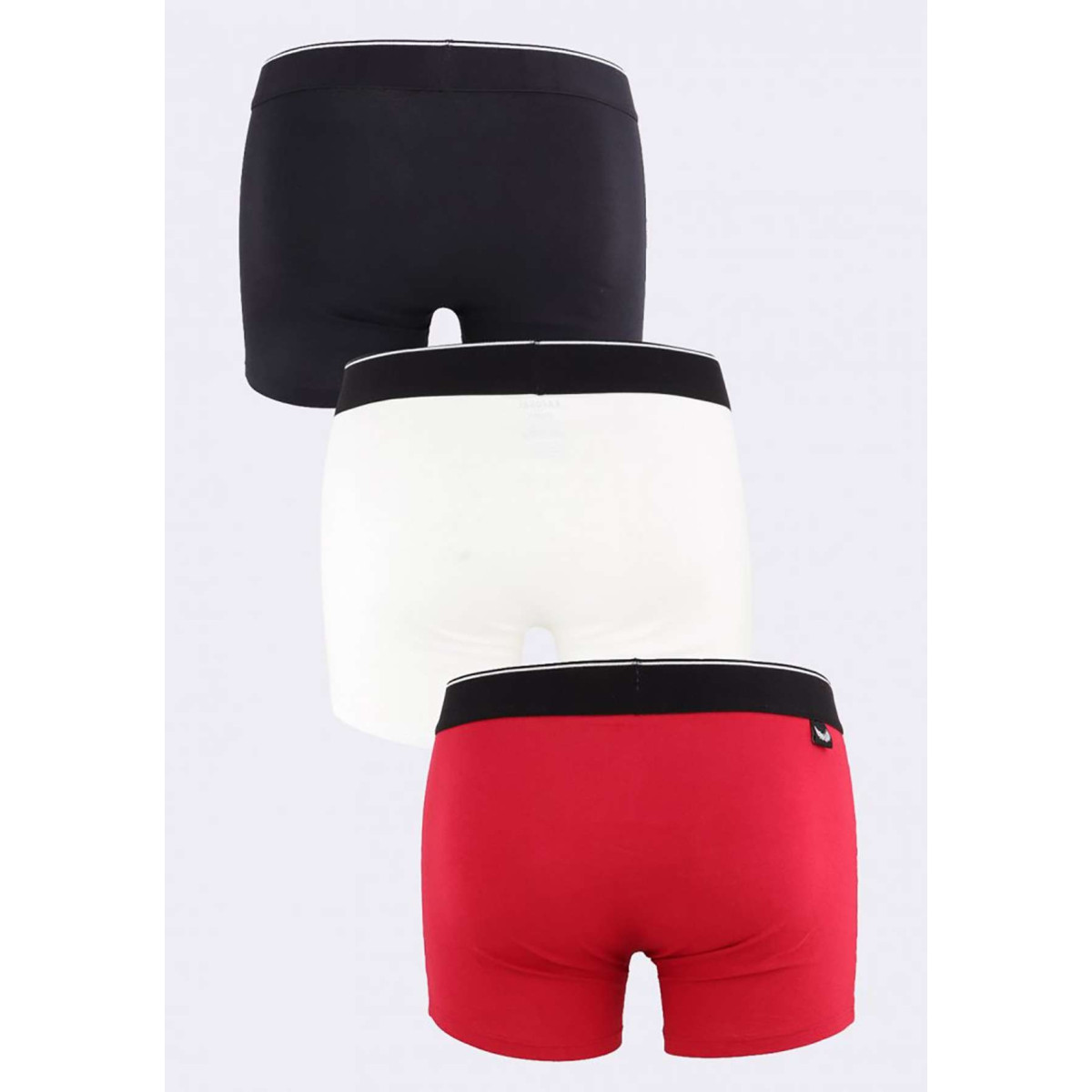 Thumbnail Lot de 3 Boxers multicolores en coton unis avec taille élastiquées noires et marque - Image 2