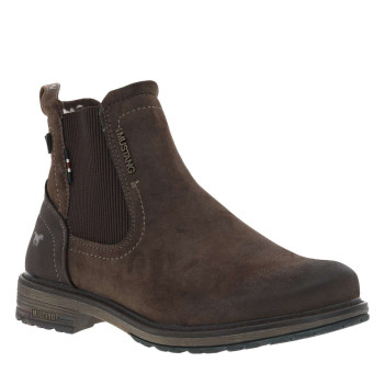 Boots en simili cuir marron avec soufflet élastiqué, languette d'aisance et fermeture zippée