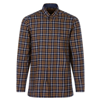 Chemise moutarde à carreaux en coton coupe droite col italien