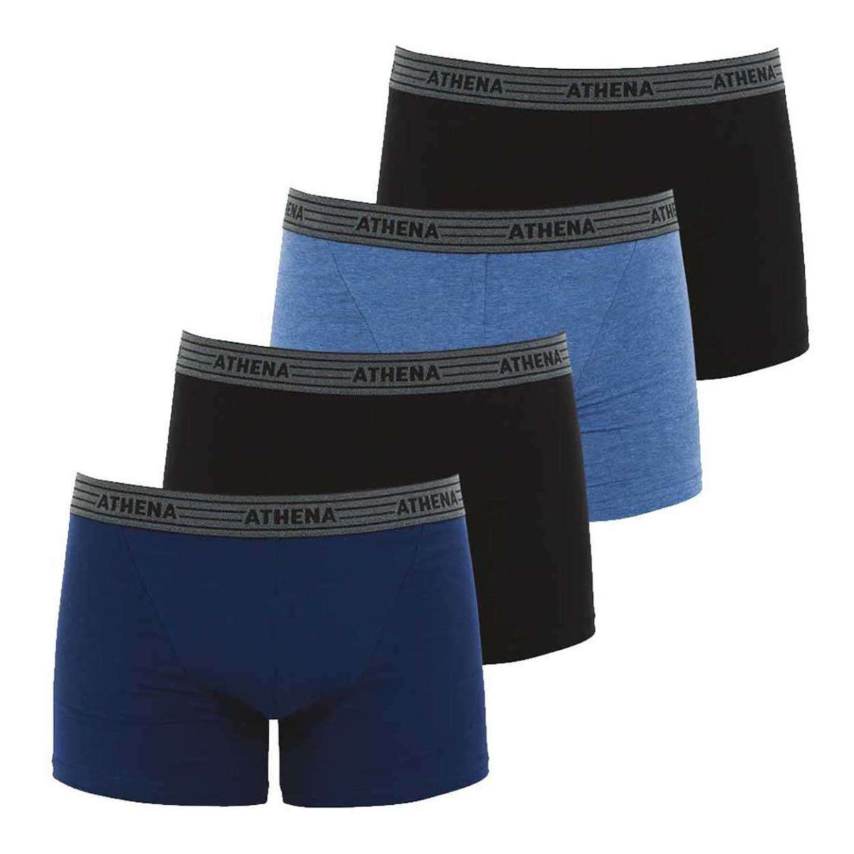 Lot de 4 boxers multicolores en coton unis avec tailles élastiquées grises et marque