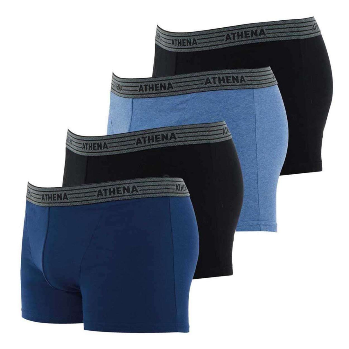 Thumbnail Lot de 4 boxers multicolores en coton unis avec tailles élastiquées grises et marque - Image 2