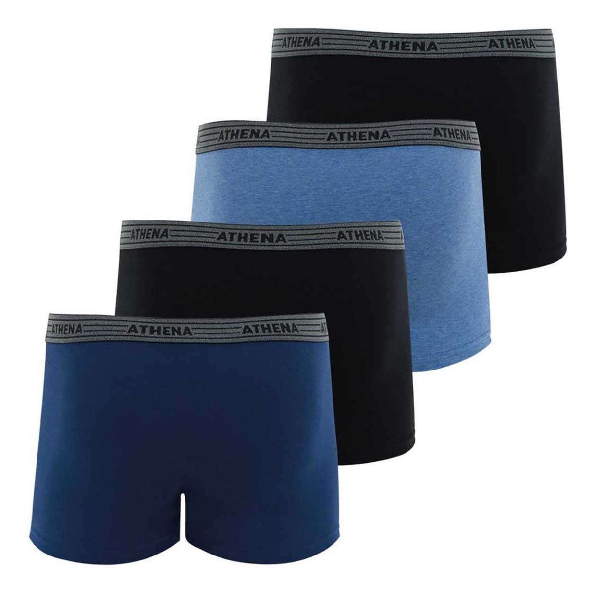 Thumbnail Lot de 4 boxers multicolores en coton unis avec tailles élastiquées grises et marque - Image 3
