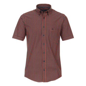 Chemise en coton brique et marine à carreaux avec un col américain