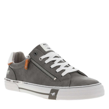 Baskets basses aspect cuir gris à semelle vulcanisée et à lacets et zip latéral
