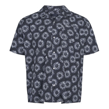 Chemise en coton marine fantaisie coupe regular fit col cubain