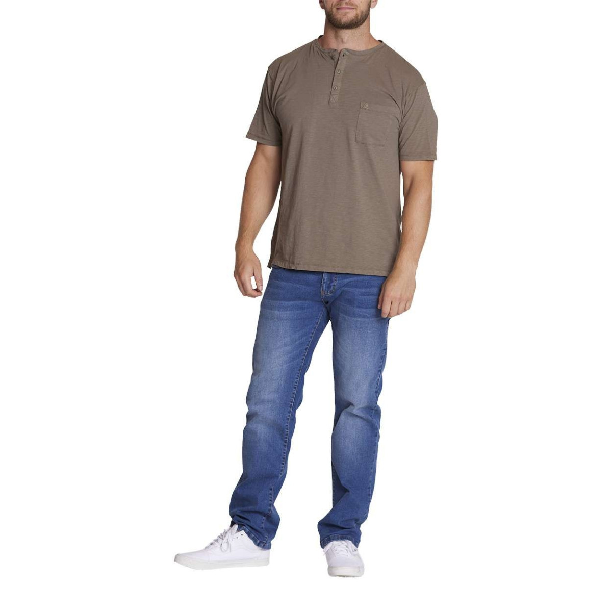 T-shirt Homme Col Tunisien Henley Manches Courtes - Coton, Coupe Slim Décontractée - Uni, Bouton Ouvert - Pour L'été