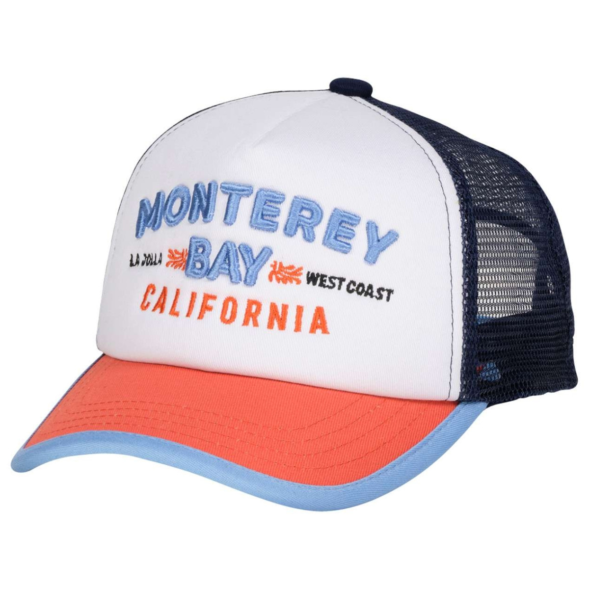 Casquette tricolore ciel blanc et corail avec arrière en Mesh