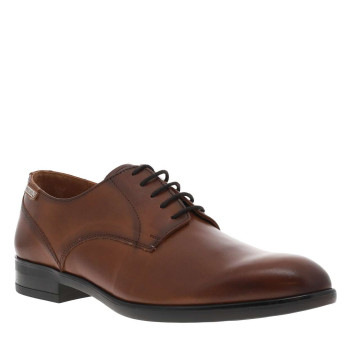 Derbies en cuir marron à semelle talon plat décroché et à lacets ronds