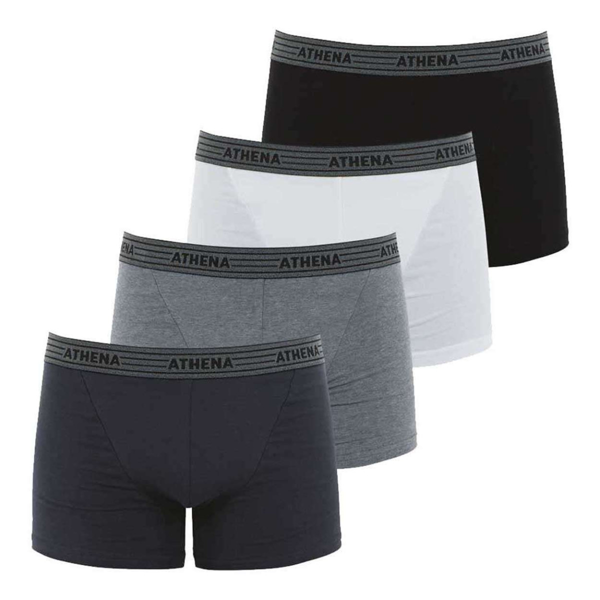 Lot de 4 boxers multicolores en coton unis avec tailles élastiquées et marque