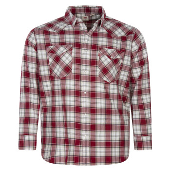 Chemise en coton rouge à carreaux avec une coupe droite et un col français