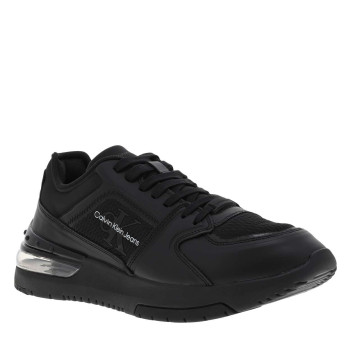 Sneakers en cuir et nylon recyclé noir à semelle semi-compensé par bulle d'air et Slip-on