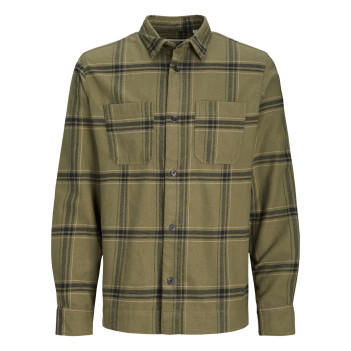 Chemise Grande Taille olive carreaux coupe regular col américain