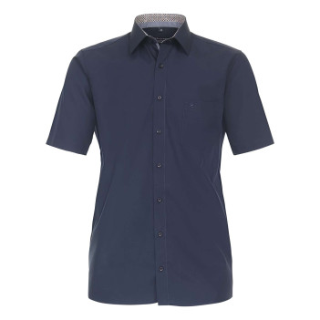 Chemise marine unie en coton avec un col américain et une coupe droite