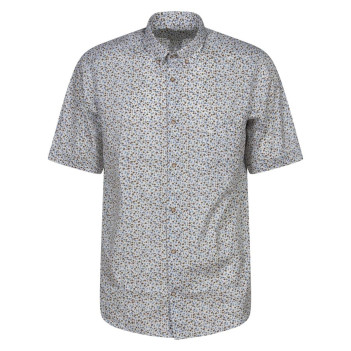 Chemise bleue tachetée en cuir à coupe droite un col français et des manches courtes