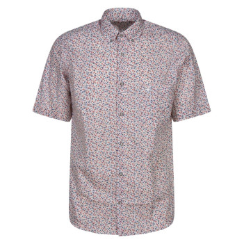 Chemise rouge tachetée en cuir à coupe droite un col français et des manches courtes