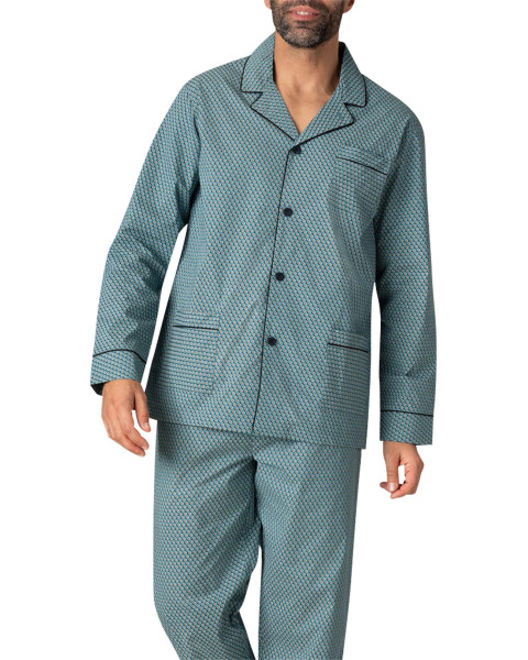 Pyjama long en coton vert à...