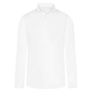 Chemise en lin et coton blanche unie avec une coupe ajustée et un col français