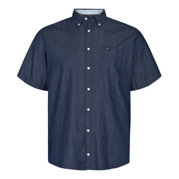 Chemise en coton brut unie avec une coupe droite et un col américain