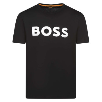 T-shirt en coton noir uni avec un col rond et une coupe droite