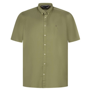 Chemise en coton kakie unie à col américain avec manches courtes