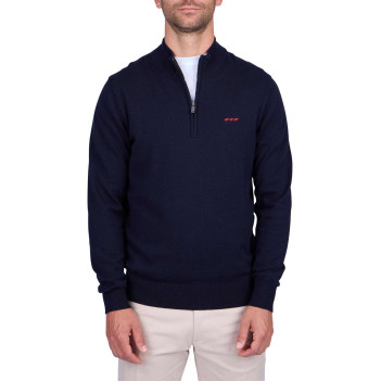 Pull en coton biologique marine uni à coupe droite et col camionneur