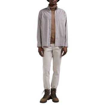 Chemise manches longues en coton blanche à petits carreaux avec un col américain