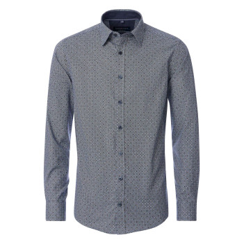 Chemise Grande Taille bleue en coton avec motifs géométriques et un col français
