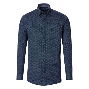 Chemise bleue marine Grande Taille en coton avec motif, col français et 1 poche
