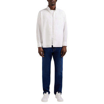 Chemise blanche unie droite à col anglais et à manches longues avec coudière