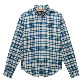 Chemise en coton bleue à carreaux avec une coupe ajustée et un col américain