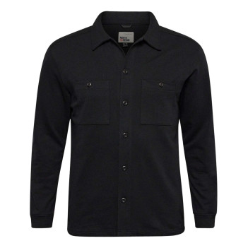 Surchemise Grande Taille en coton noire unie droite à col français et poches