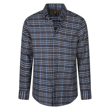 Chemise en coton marine à carreaux avec une coupe droite et col américain