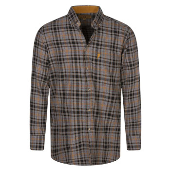 Chemise flanelle grise en coton à carreaux avec coupe droite et col boutonné
