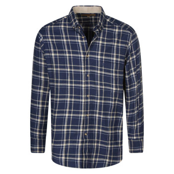 Chemise manches longues flanelle marine en coton à carreaux avec col boutonné