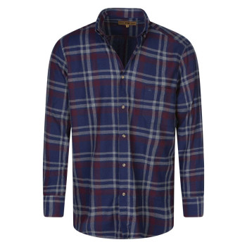 Chemise à manches longues en coton bleue marine à carreaux avec un col américain