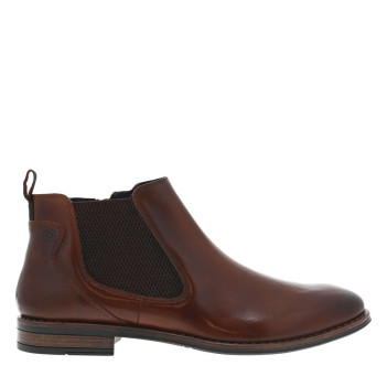 Boots de ville en cuir cognac plates à soufflets élastiqués et zip latéral