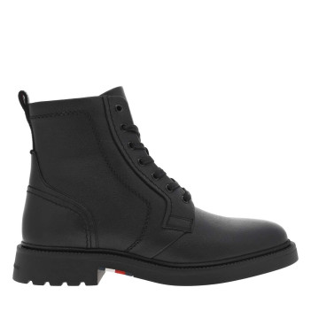 Bottines noires à talon décroché bas avec lacets, zip et liseré tricolore