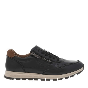 Sneakers noires à semelle intermédiaire beige à talon plat avec zip et lacets