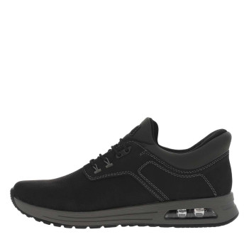 Sneakers noir à semelle bulle d'air à talon plat et à lacets plats élastiqués