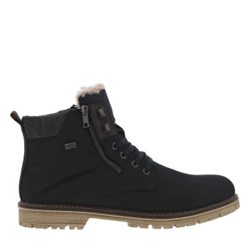 Bottines marine à talon plat et à lacets plats et zip avec doublure chaude
