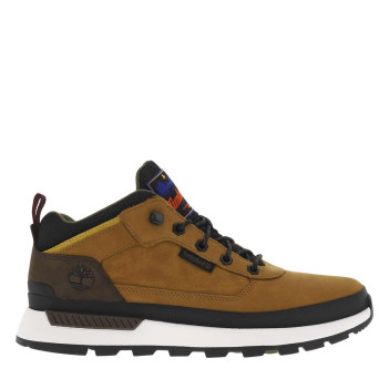 Sneakers en cuir brunes à talon plat avec des lacets ronds avec logo embossé