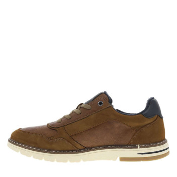Sneakers cognac à semelle plate avec zip, lacets plats et logo imprimé